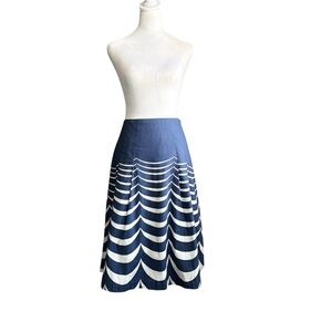 Boden Women’s 6L Riviera A Line Wave Print Pleated Skirt Blue White Cotton Short